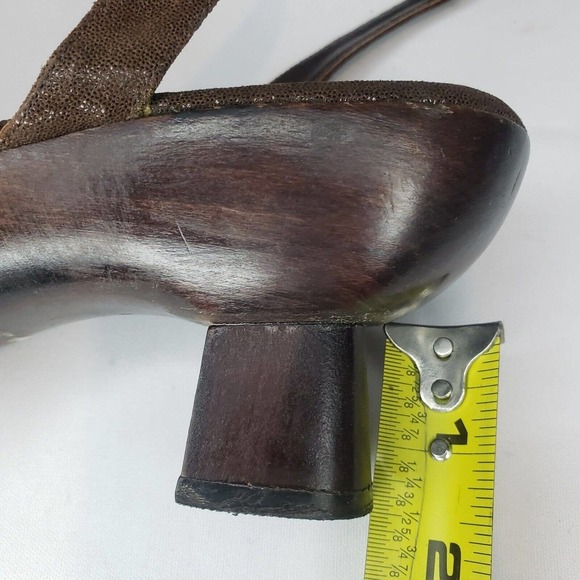 VERA PELLE Antique Japanese Wooden Shoes Asian Ankle Wrap Open Toe Sz 37 Brown - Picture 11 of 14